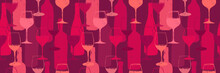 Seamless Background Pattern. Hand Drawn Wine Glasses And Bottles Pattern.