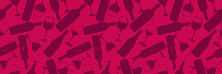 seamless background pattern. hand drawn wine glasses and bottles pattern.