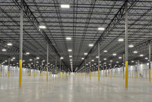 Interior Of Large White Industrial Warehouse Building