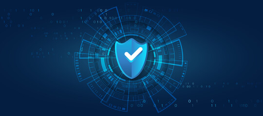 Fototapete - Digital background innovative technologies in security systems. Shield Icon Future concept. Data protection Internet technologies.