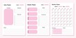 Modern collection of daily weekly monthly planner printable template with pink ellements. Collection of note paper, to do list, stickers templates. Blank white notebook page A4