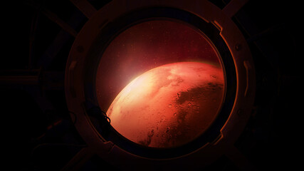 Wall Mural - View of Mars from a spaceship porthole.