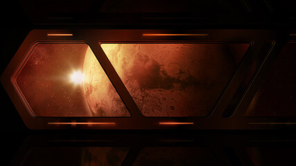 Wall Mural - Mars from the window of a space station.