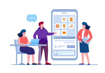 Wall Mural - mobile developer and programmer flat vector illustration for banner and landing page