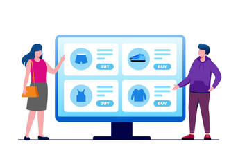 Online shopping flat vector illustration for banner and landing page