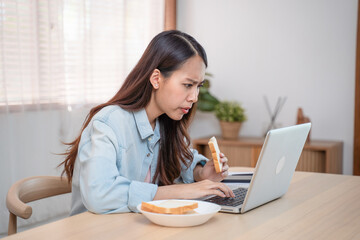 Beautiful student feel frustrated and busy working and study at home. 