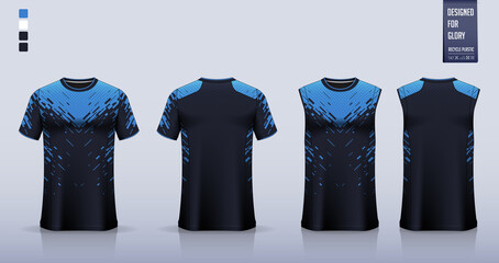 Blue T-shirt sport, Soccer jersey, football kit, basketball uniform, tank top, and running singlet mockup. Fabric pattern design. Vector.