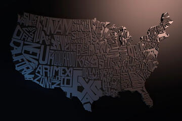 Wall Mural - artistic lettering 3d geographic map of usa render