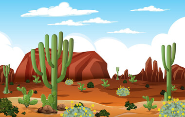 Wall Mural - Desert forest landscape at daytime scene with many cactuses