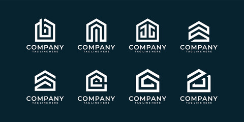 Wall Mural - Set of monogram real estate company logo vector bundle