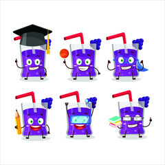 Wall Mural - School student of grapes juice cartoon character with various expressions. Vector illustration