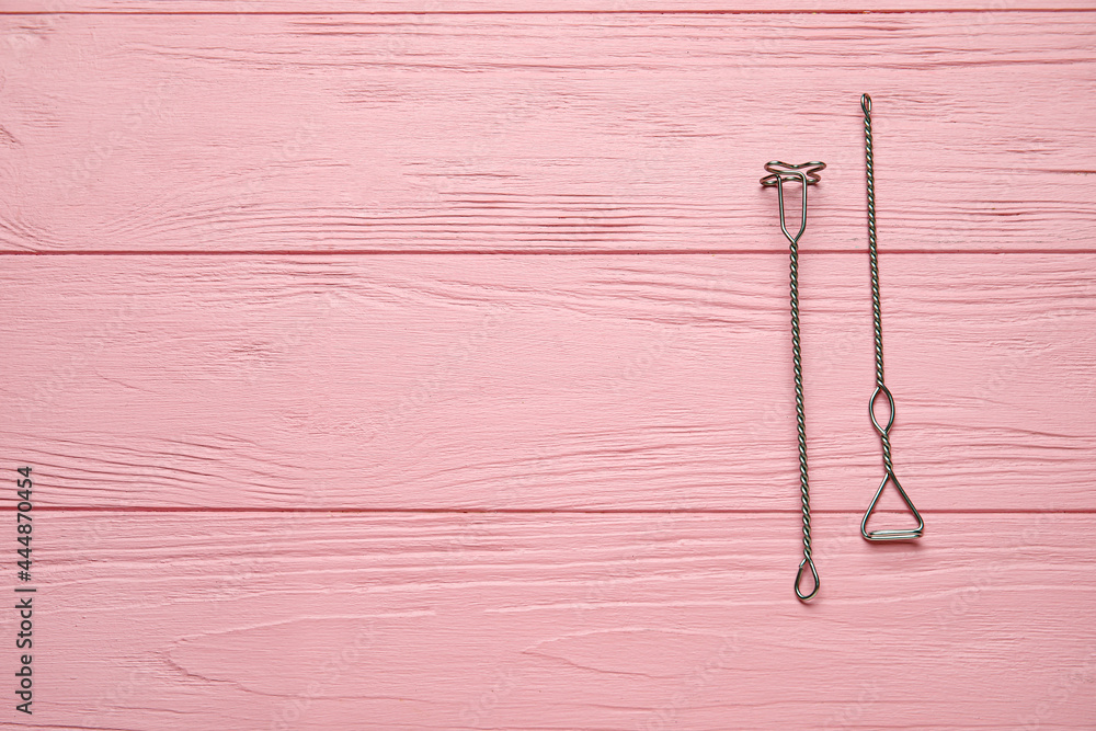 Logopedic tools for speech correction on color wooden background