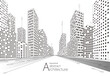 3D illustration Imagination modern urban landscape background,architecture building construction perspective design drawing.