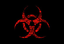 Illustration Of A Red Biohazard Symbol With A Brick Texture On A Black Background.
