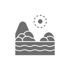 Sticker - Sand beach with sea, brazilian landscape grey icon.