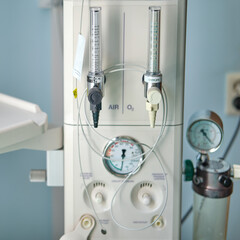 Wall Mural - A device for resuscitation of infants and checking the child on the Apgar scale after delivery. Machine for oxygen supply and resuscitation of the baby after childbirth