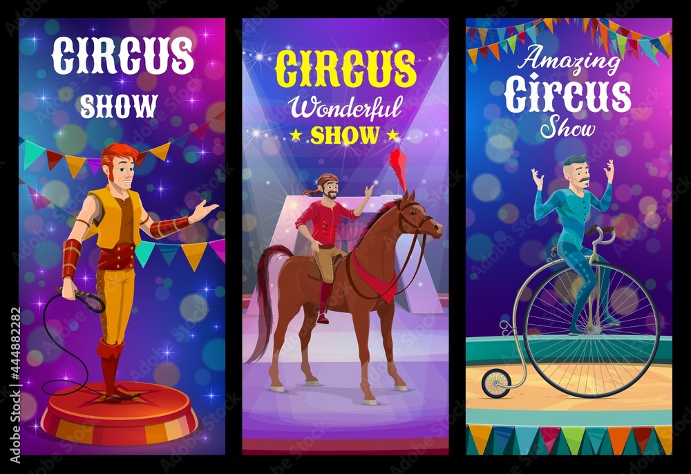 Shapito circus animal trainer and acrobat characters. Top circus ...