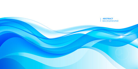 Wall Mural - vector wavy abstract geometric background, blue flow hoizontal banner. trendy gradient shapes compos