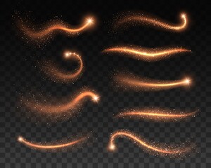 Wall Mural - golden stardust and glitters on transparent background. vector magic sparkling dust of gold star tra