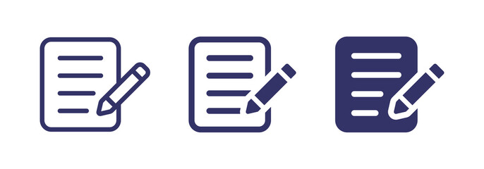 Leinwandbilder - Paper, note, edit document, sheet with pencil icon vector isolated on white background.