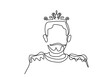 One continuous line drawing medieval historical european monarch king in a crown isolated on white background. A young handsome prince in kingdom concept. Vector illustration in minimalism style