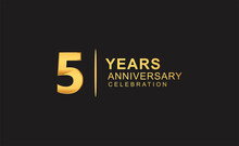 5th Years Anniversary Celebration Design With Golden Color Isolated On Black Background For Celebration Event
