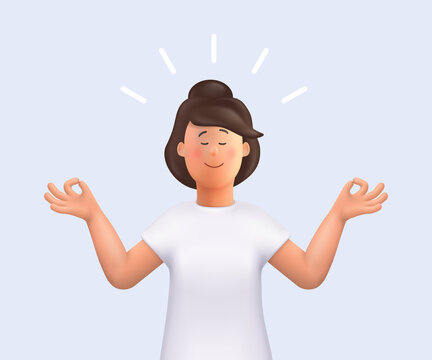 Wall Mural - Young woman Jane meditating. Meditation practice. Concept of zen, harmony, yoga, meditation, relax, recreation, healthy lifestyle. 3d vector people character illustration.