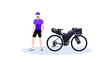 Vector cyclist with touring gravel. Bikepacking setup. Vector illustration