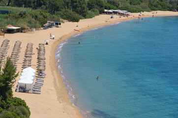 Sticker - Koukounaries beach. famous sandy beach and the bay of Koukounaries , exotic, Skiathos island,Greece