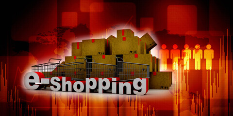 Poster - 3d illustration Shopping Cart with internet shopping
