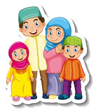 Fototapeta  - Sticker template with Muslim family cartoon character
