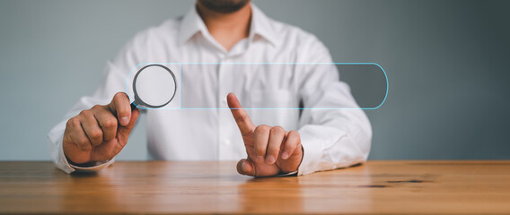 Leinwandbilder - Data Search Technology Search Engine Optimization. man's hand holding magnifying glass.and Searching for information. Using Search Console with your website.