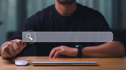 Leinwandbilder - Data Search Technology Search Engine Optimization. man's hand holding magnifying glass.and Searching for information. Using Search Console with your website.