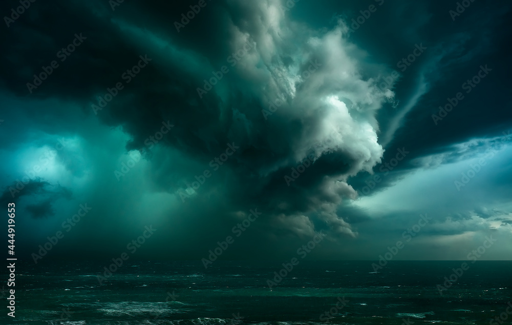 storm with dramatic clouds over the sea - obrazy, fototapety, plakaty 
