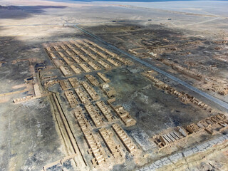 Poster - Aerial shot of the abandoned and destroyed oil base site in Lenghu, Qinghai, China