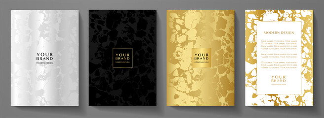 Wall Mural - modern cover, frame design set. creative premium background with silver, black, gold abstract marble