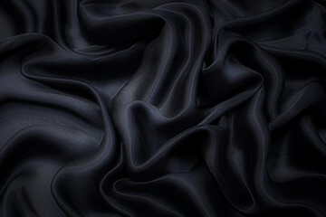Wall Mural - Silk satin fabric. Black colour. Texture, background, pattern.
