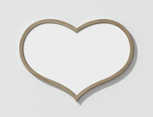 Wall Mural - Frame on white wall. Heart. Stylization. 3D render wooden frame mock up. Empty interior. Romantic blank. Congratulations. Greeting. Cards. Wedding template. 3D design interior. Valentine's Day.