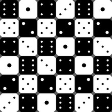 Simple Black And White Patterns. A Pattern Depicting Six Sides Of The Dice In Simple Black And White Squares And Dots. EPS8 Vector