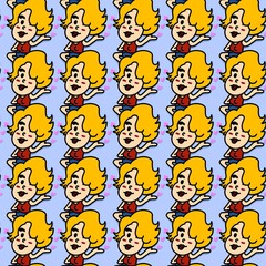 seamless pattern of cute woman cartoon background