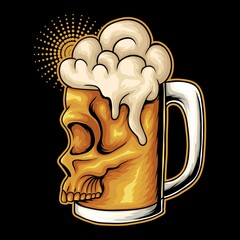 Beer glass skull face vector illustration