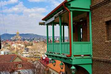 Cityscape of the old city of Tbilisi. Balcony of an old building. Soul and atmosphere of Georgia