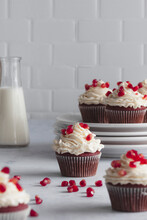 Red Velvet Cupcakes On A White Work Surface