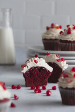 Red Velvet Cupcakes On A White Work Surface