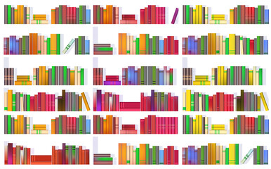 Blank books seamless texture vertically and horizontally. Bookshelf background.