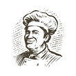 Portrait of chef in hat. Cooking vintage sketch. Illustration for the design of the menu of a restaurant or diner
