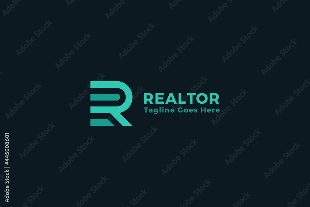 Letter R green color simple and line art realtor business logo Stock ...
