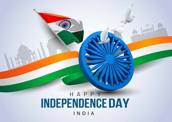 happy independence day india 15th august. indian monument and landmark with background , poster, car