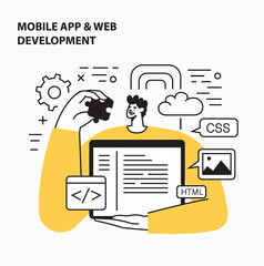 Web development agency abstract concept vector illustration set. Front and back end development, responsive web design, website interface, coding and programming, cyber security,