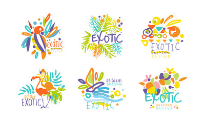 Wall Mural - Exotic Logo Original Design Collection with Bright Shapes Vector Set